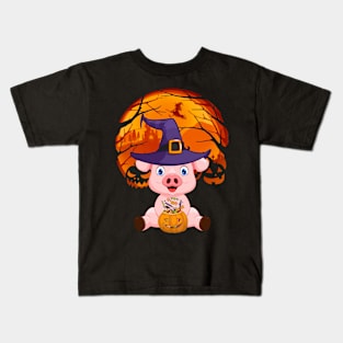 Pig pumpkin witch Kids T-Shirt